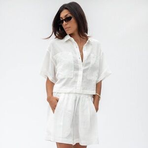 Left On Friday Coastal Linen Button Down (White Linen Shirt)